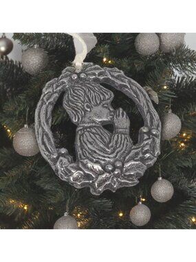 Pewter praying child boy ornament Carson 1993 Christmas Yuletide holiday holly